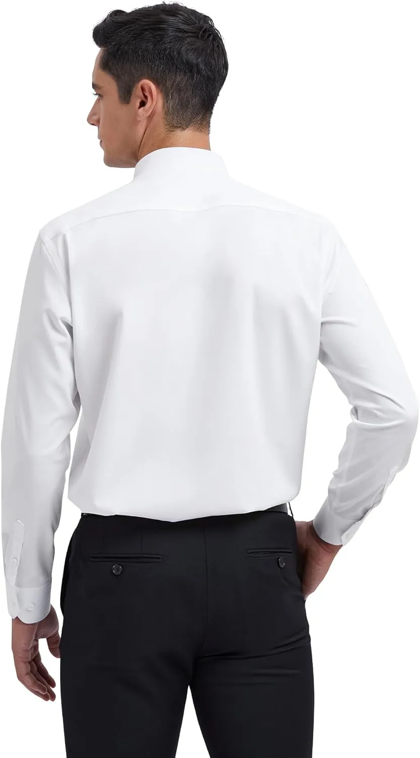 HISDERN Mens Business Dress Shirts Long Sleeve Casual Button Down Shirt Formal Inner Collar Contrast Shirt for Men Wedding
