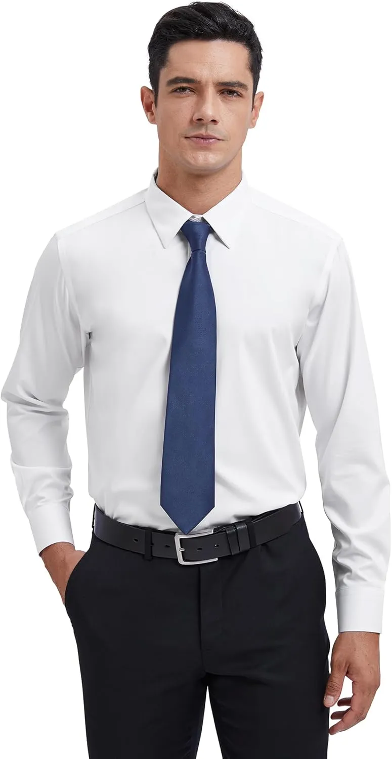HISDERN Mens Business Dress Shirts Long Sleeve Casual Button Down Shirt Formal Inner Collar Contrast Shirt for Men Wedding