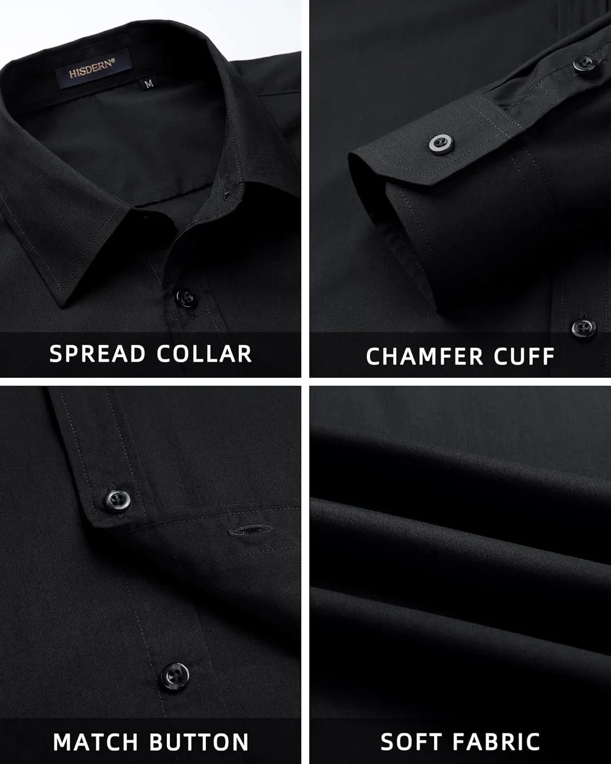 HISDERN Mens Business Dress Shirts Long Sleeve Casual Button Down Shirt Formal Inner Collar Contrast Shirt for Men Wedding