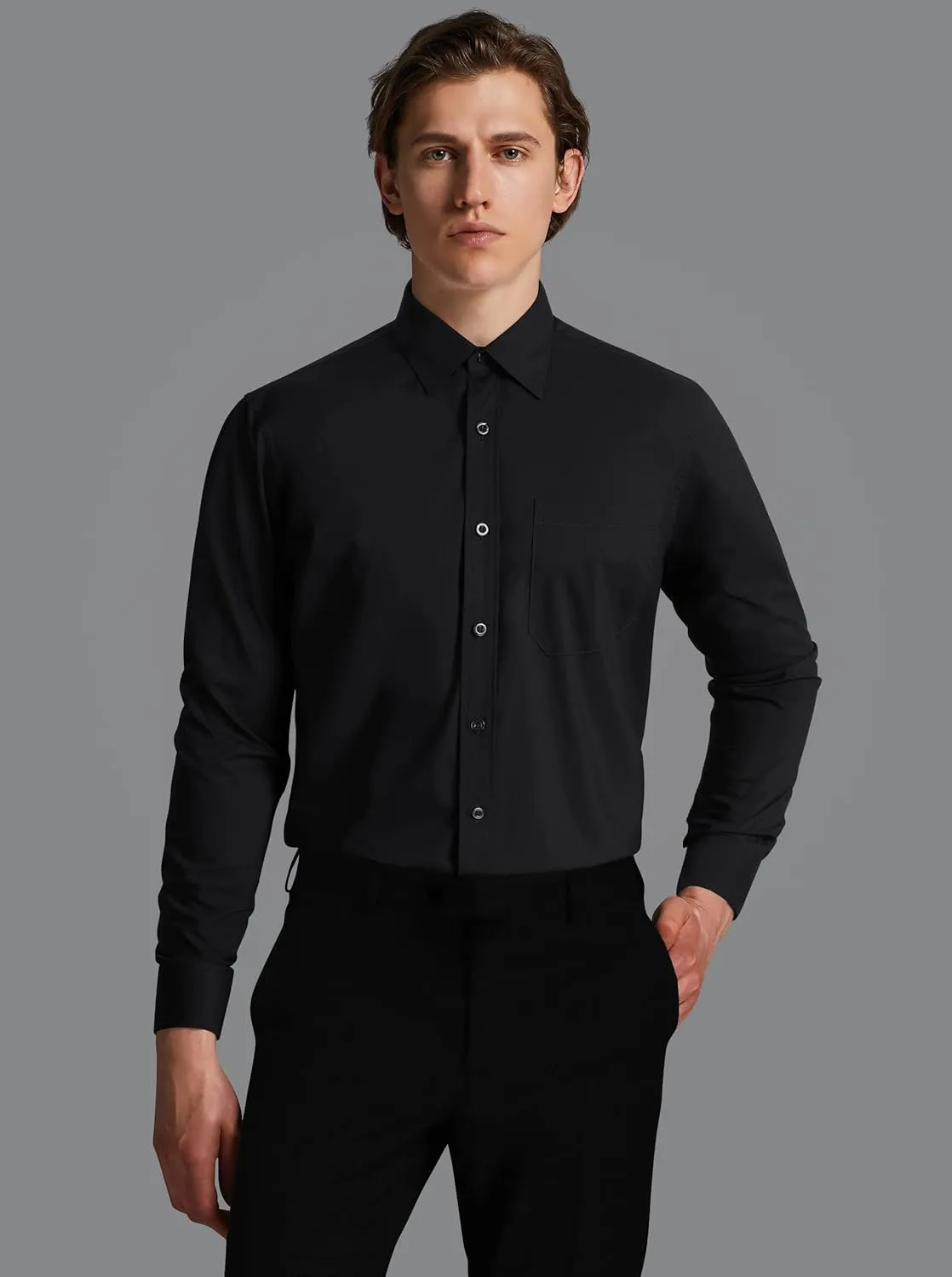 HISDERN Mens Business Dress Shirts Long Sleeve Casual Button Down Shirt Formal Inner Collar Contrast Shirt for Men Wedding