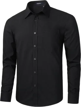 HISDERN Mens Business Dress Shirts Long Sleeve Casual Button Down Shirt Formal Inner Collar Contrast Shirt for Men Wedding