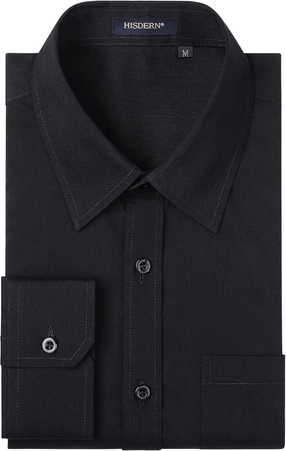 HISDERN Mens Business Dress Shirts Long Sleeve Casual Button Down Shirt Formal Inner Collar Contrast Shirt for Men Wedding