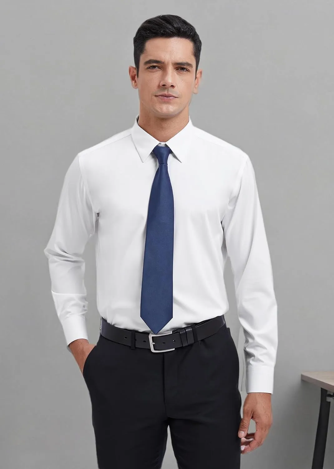 HISDERN Mens Business Dress Shirts Long Sleeve Casual Button Down Shirt Formal Inner Collar Contrast Shirt for Men Wedding