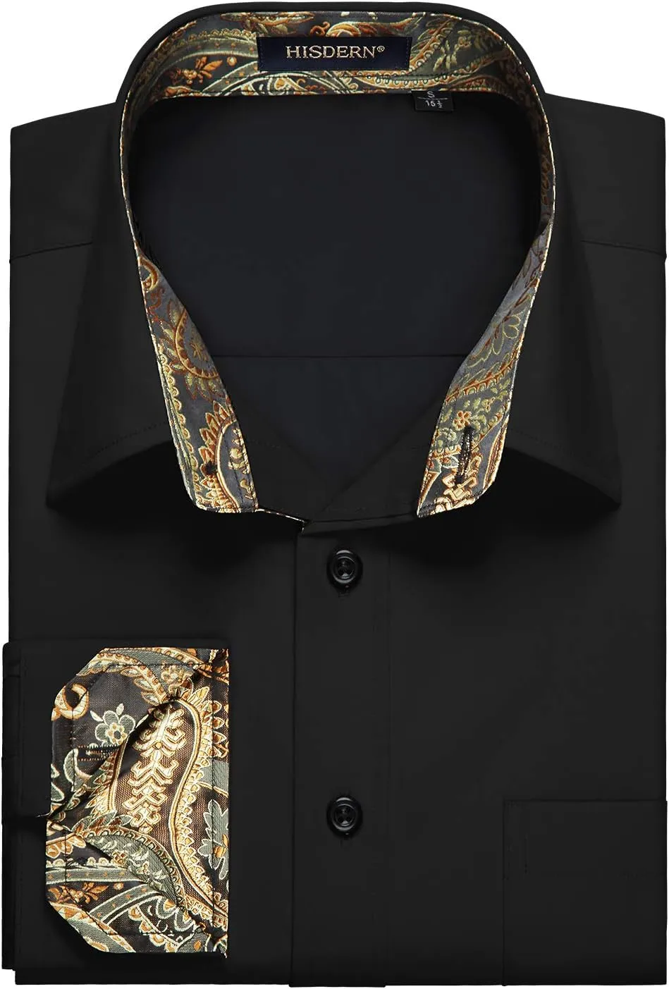 HISDERN Mens Business Dress Shirts Long Sleeve Casual Button Down Shirt Formal Inner Collar Contrast Shirt for Men Wedding