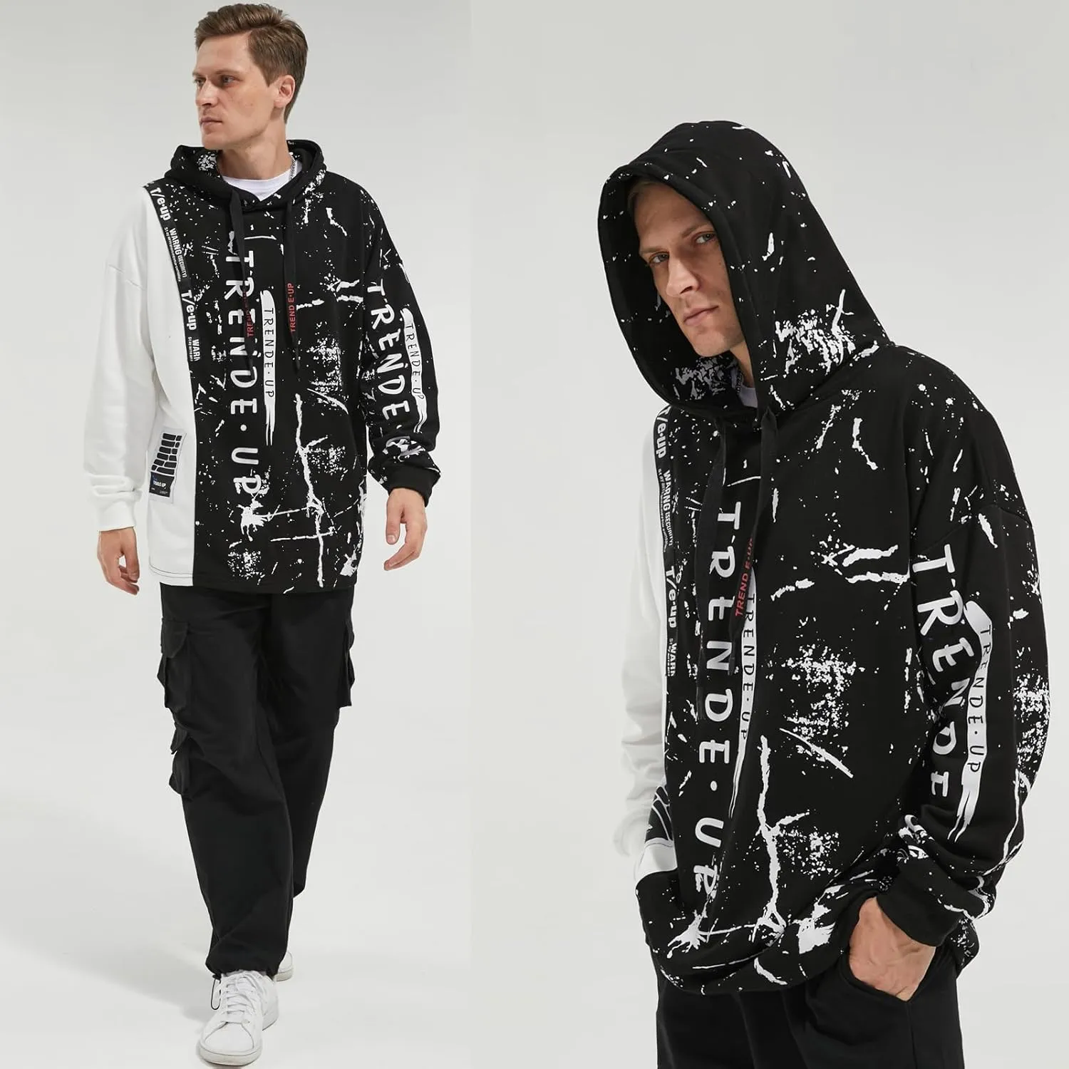 Hoodies for Men Color Block Hoodie with Design Hip Hop Colorful Hooded Pullover Novelty Sweatshirt