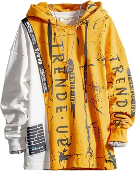 Hoodies for Men Color Block Hoodie with Design Hip Hop Colorful Hooded Pullover Novelty Sweatshirt