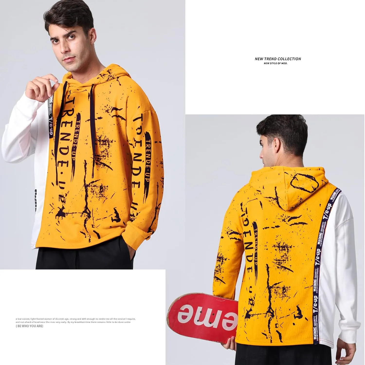 Hoodies for Men Color Block Hoodie with Design Hip Hop Colorful Hooded Pullover Novelty Sweatshirt