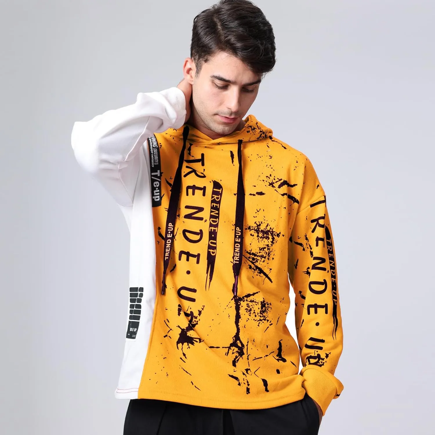 Hoodies for Men Color Block Hoodie with Design Hip Hop Colorful Hooded Pullover Novelty Sweatshirt