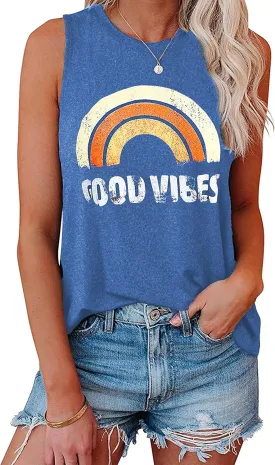 Hount Womens Casual Loose Graphic Comfy Tank Tops Summer Basic T-Shirts Sleeveless Shirts Tunic Tops