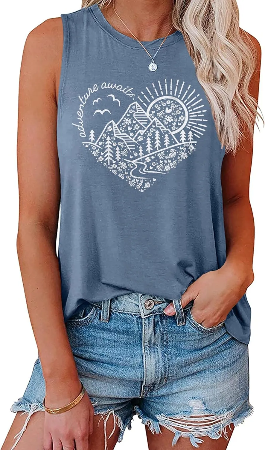 Hount Womens Casual Loose Graphic Comfy Tank Tops Summer Basic T-Shirts Sleeveless Shirts Tunic Tops
