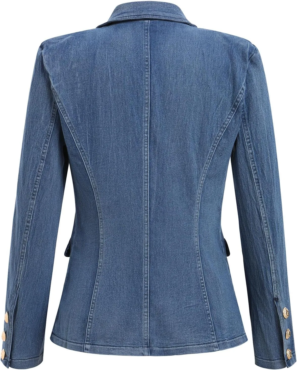 IBAKOM Denim Blazer Suit for Women Notch Collar One Button Office Lady Business Work Outfits Lapel Fall Winter Jean Jacket