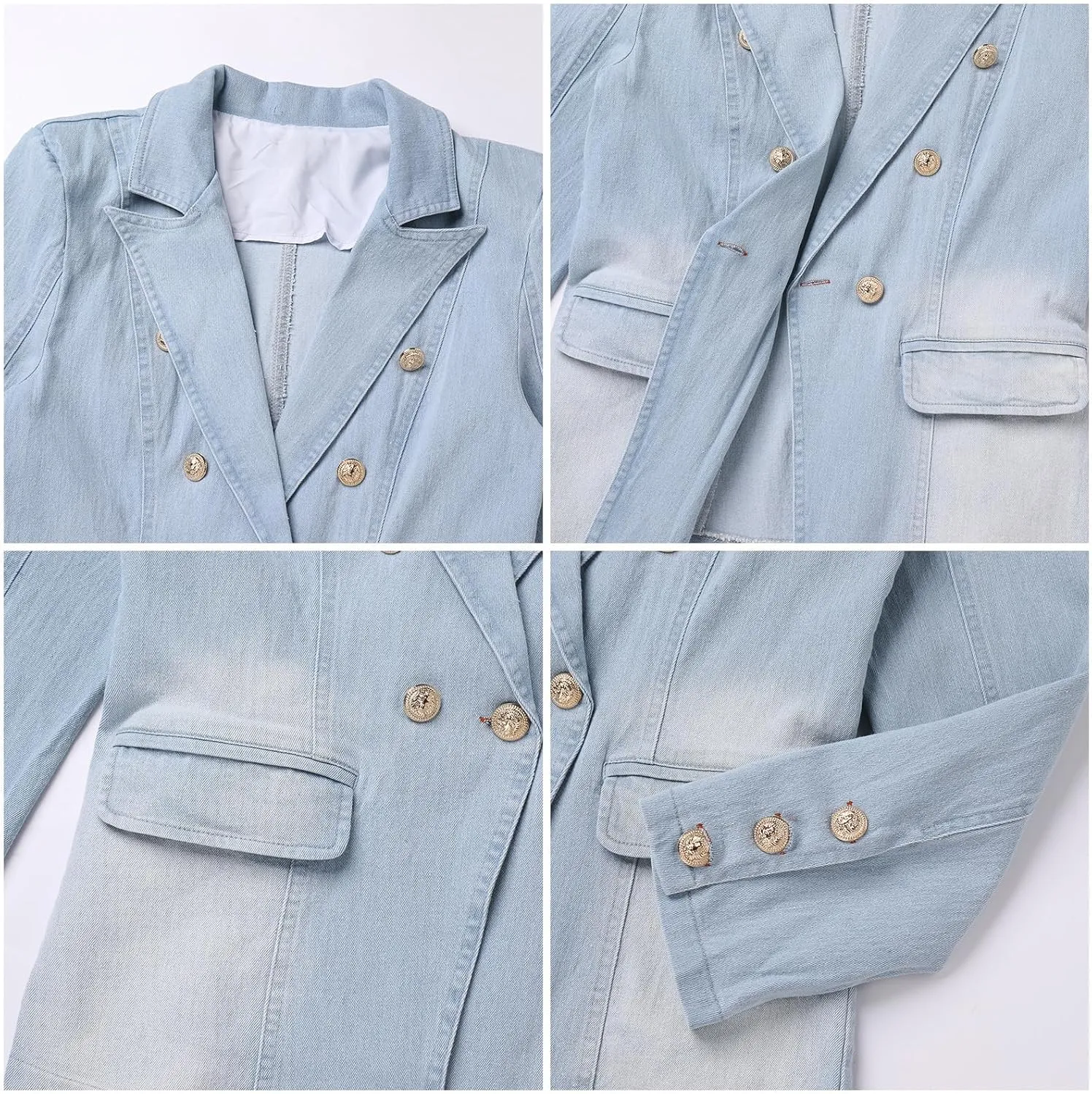 IBAKOM Denim Blazer Suit for Women Notch Collar One Button Office Lady Business Work Outfits Lapel Fall Winter Jean Jacket