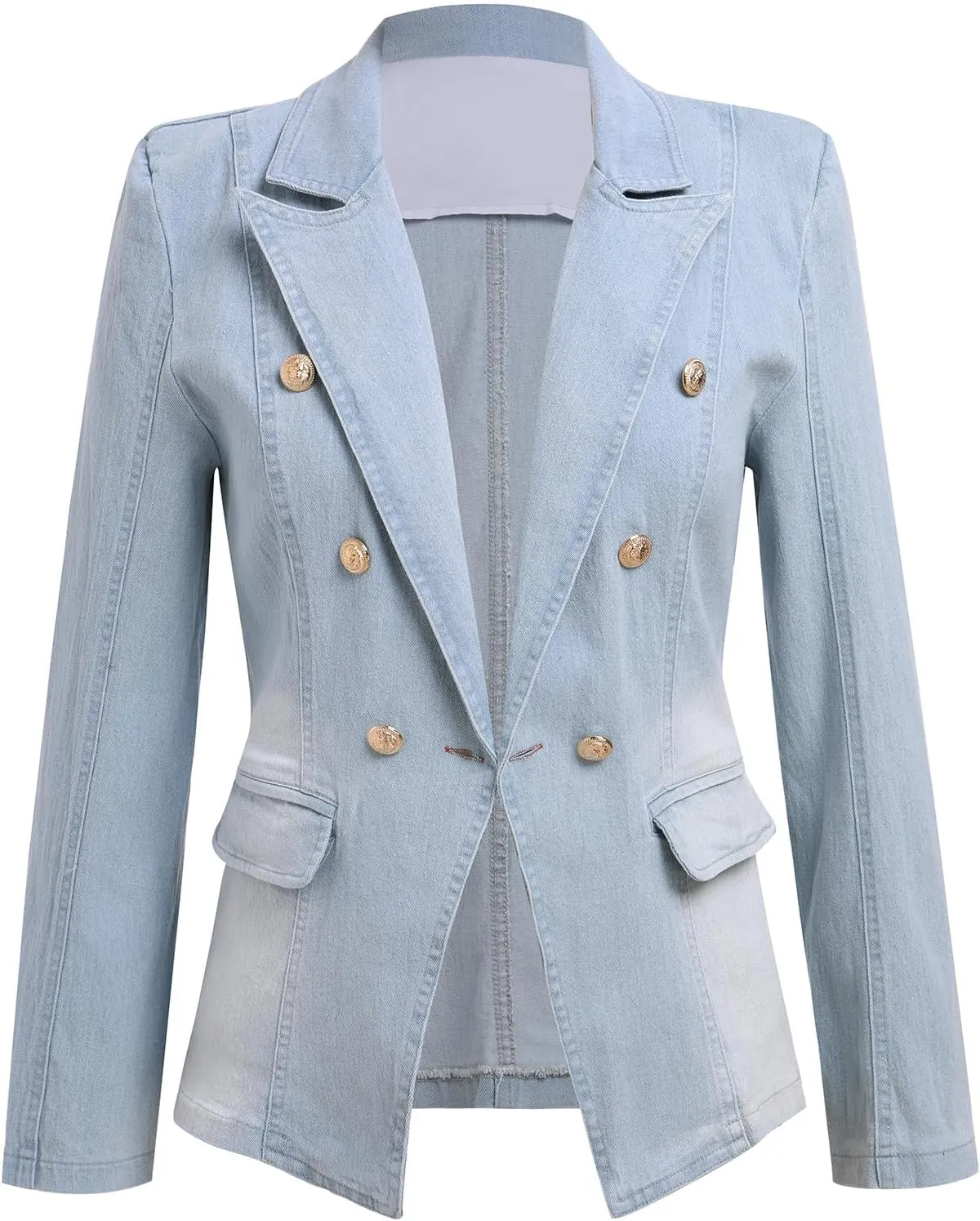IBAKOM Denim Blazer Suit for Women Notch Collar One Button Office Lady Business Work Outfits Lapel Fall Winter Jean Jacket