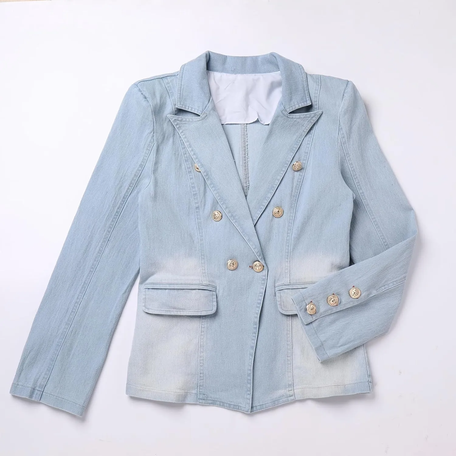 IBAKOM Denim Blazer Suit for Women Notch Collar One Button Office Lady Business Work Outfits Lapel Fall Winter Jean Jacket