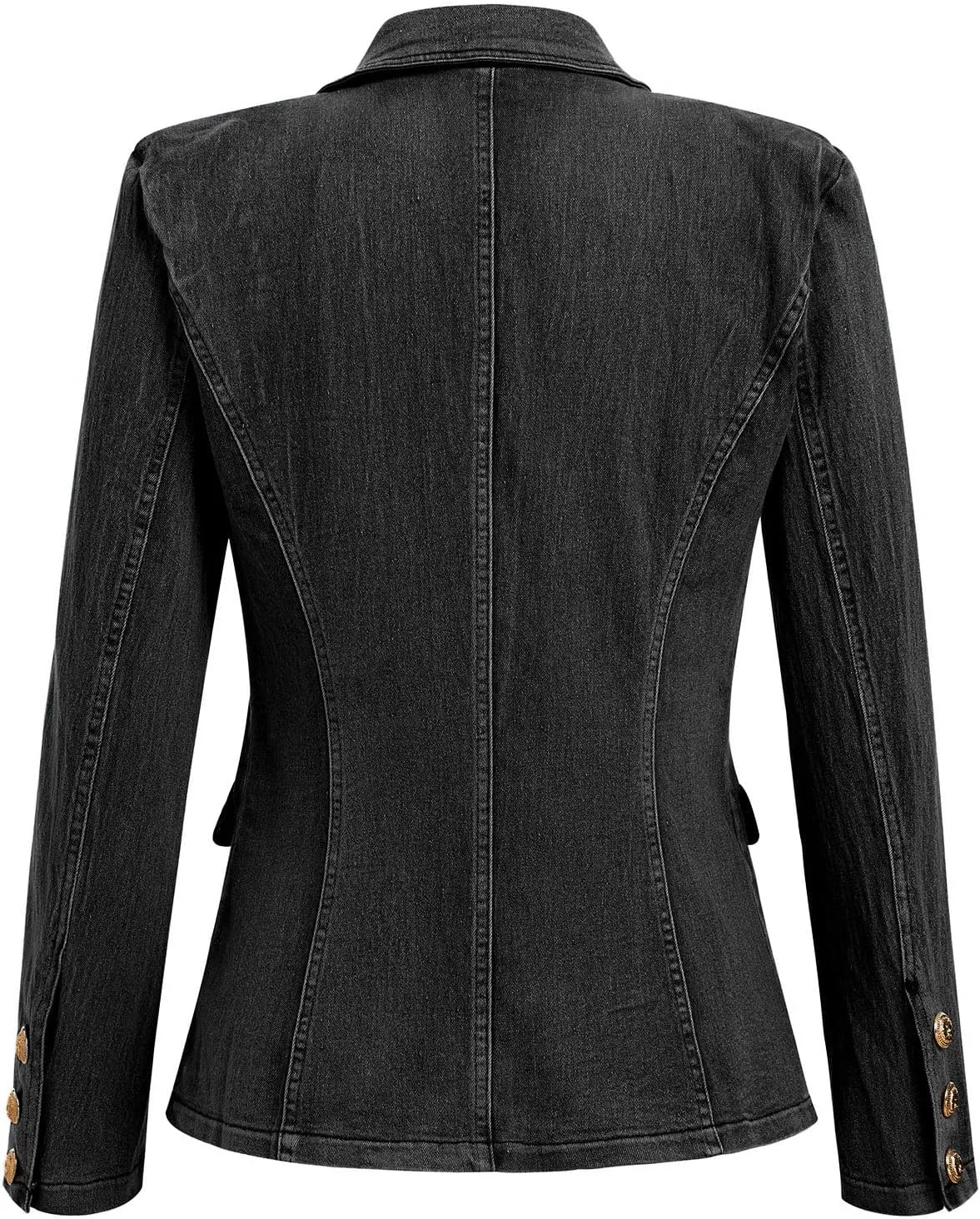IBAKOM Denim Blazer Suit for Women Notch Collar One Button Office Lady Business Work Outfits Lapel Fall Winter Jean Jacket