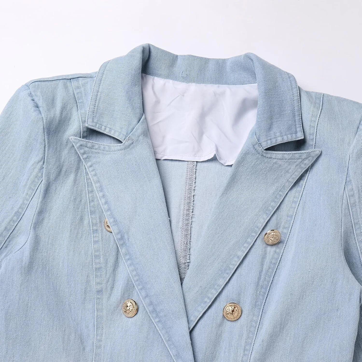 IBAKOM Denim Blazer Suit for Women Notch Collar One Button Office Lady Business Work Outfits Lapel Fall Winter Jean Jacket