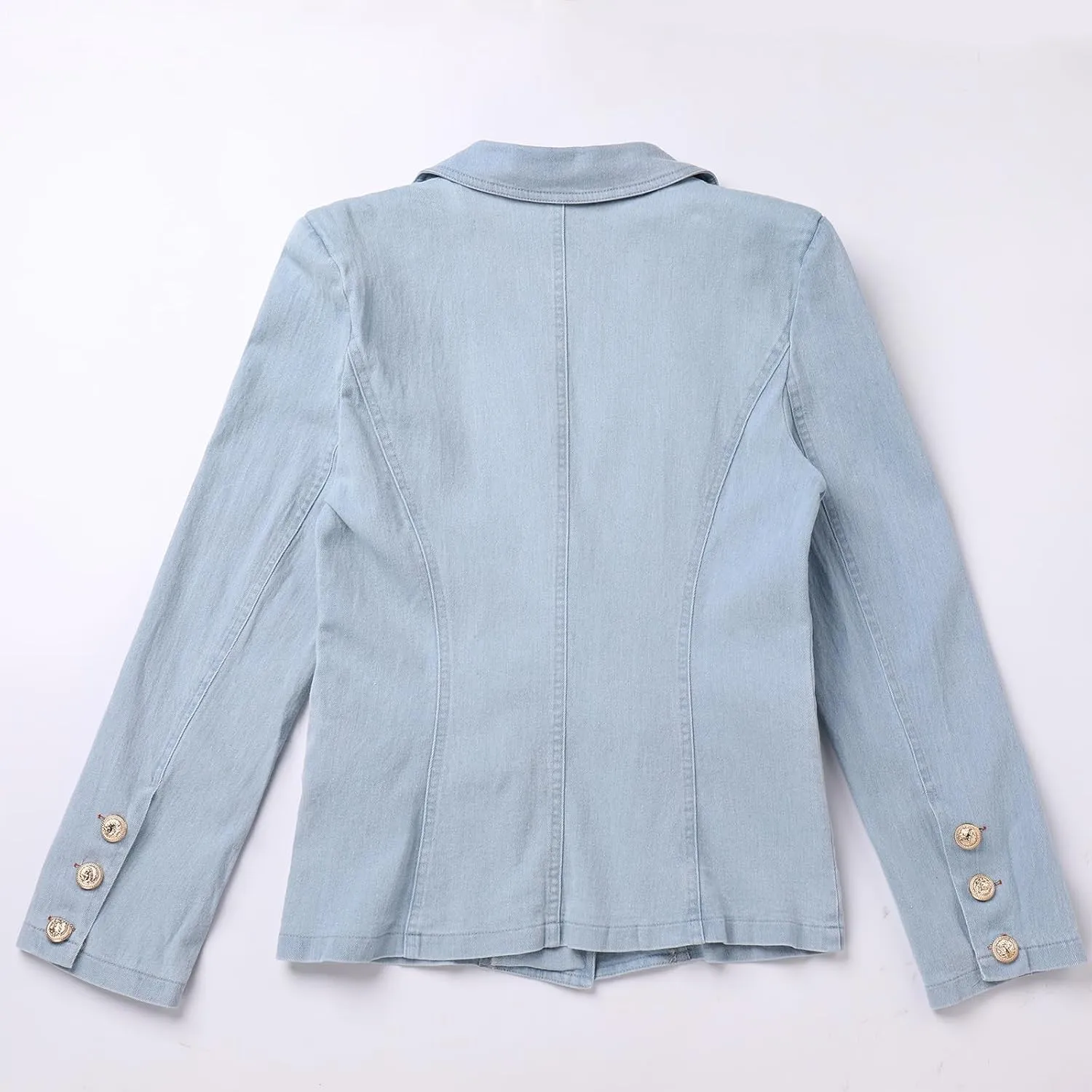 IBAKOM Denim Blazer Suit for Women Notch Collar One Button Office Lady Business Work Outfits Lapel Fall Winter Jean Jacket