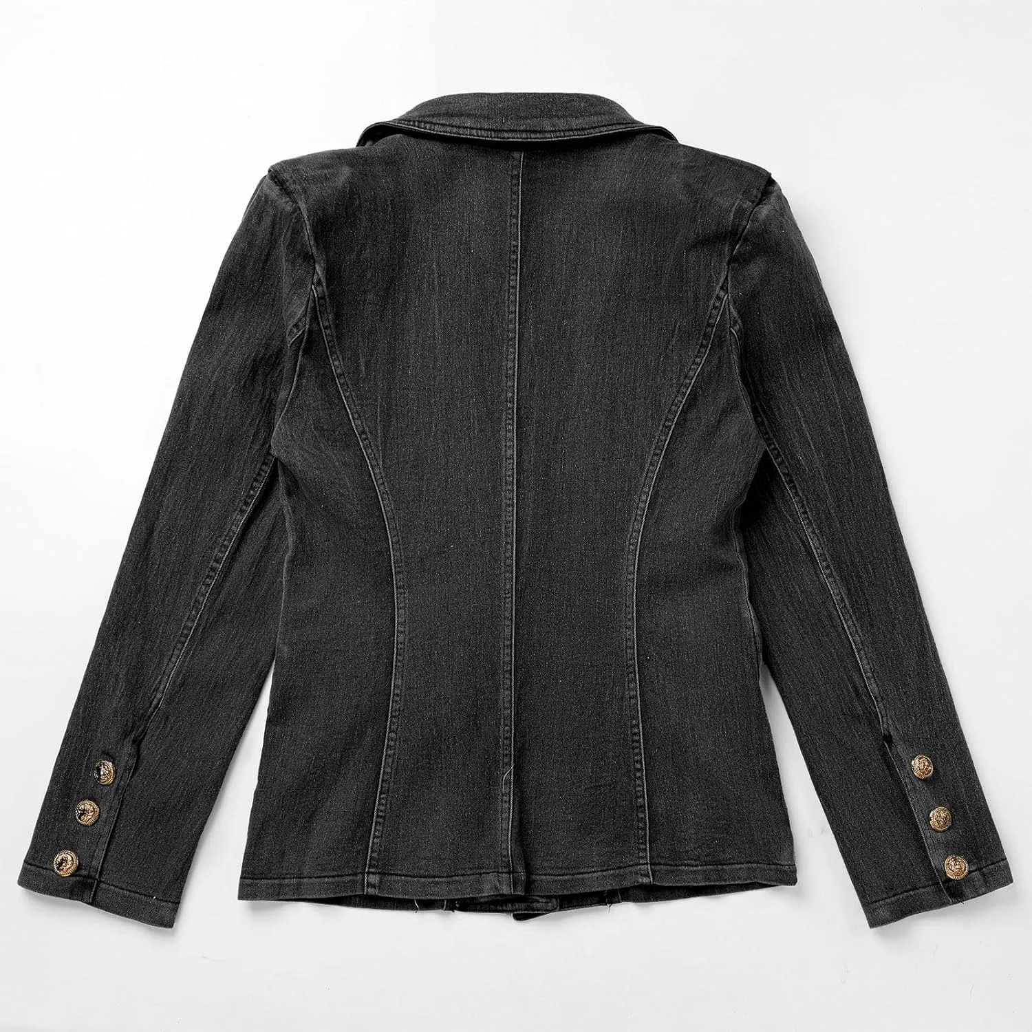 IBAKOM Denim Blazer Suit for Women Notch Collar One Button Office Lady Business Work Outfits Lapel Fall Winter Jean Jacket
