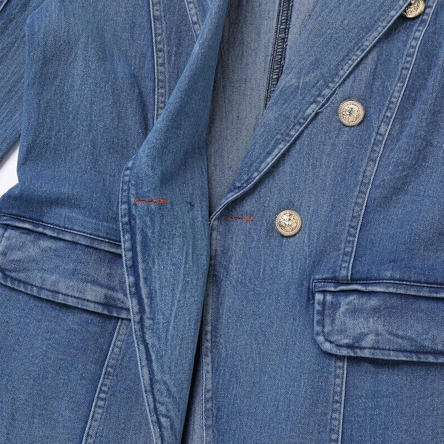 IBAKOM Denim Blazer Suit for Women Notch Collar One Button Office Lady Business Work Outfits Lapel Fall Winter Jean Jacket