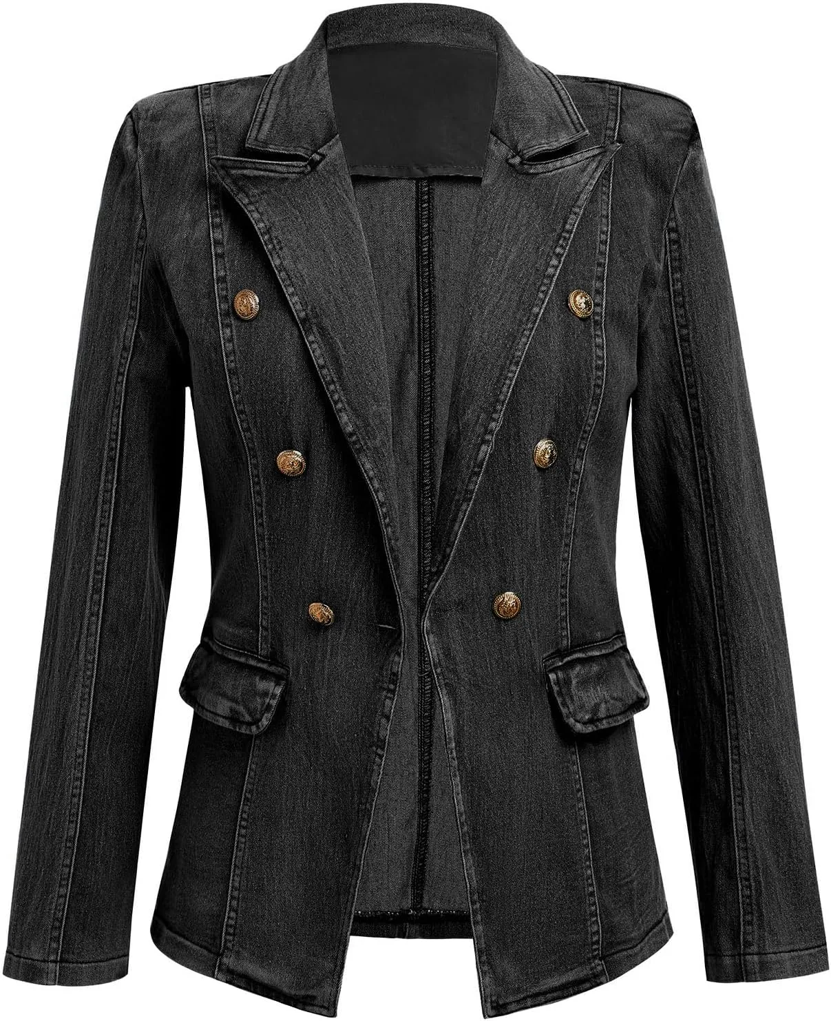 IBAKOM Denim Blazer Suit for Women Notch Collar One Button Office Lady Business Work Outfits Lapel Fall Winter Jean Jacket