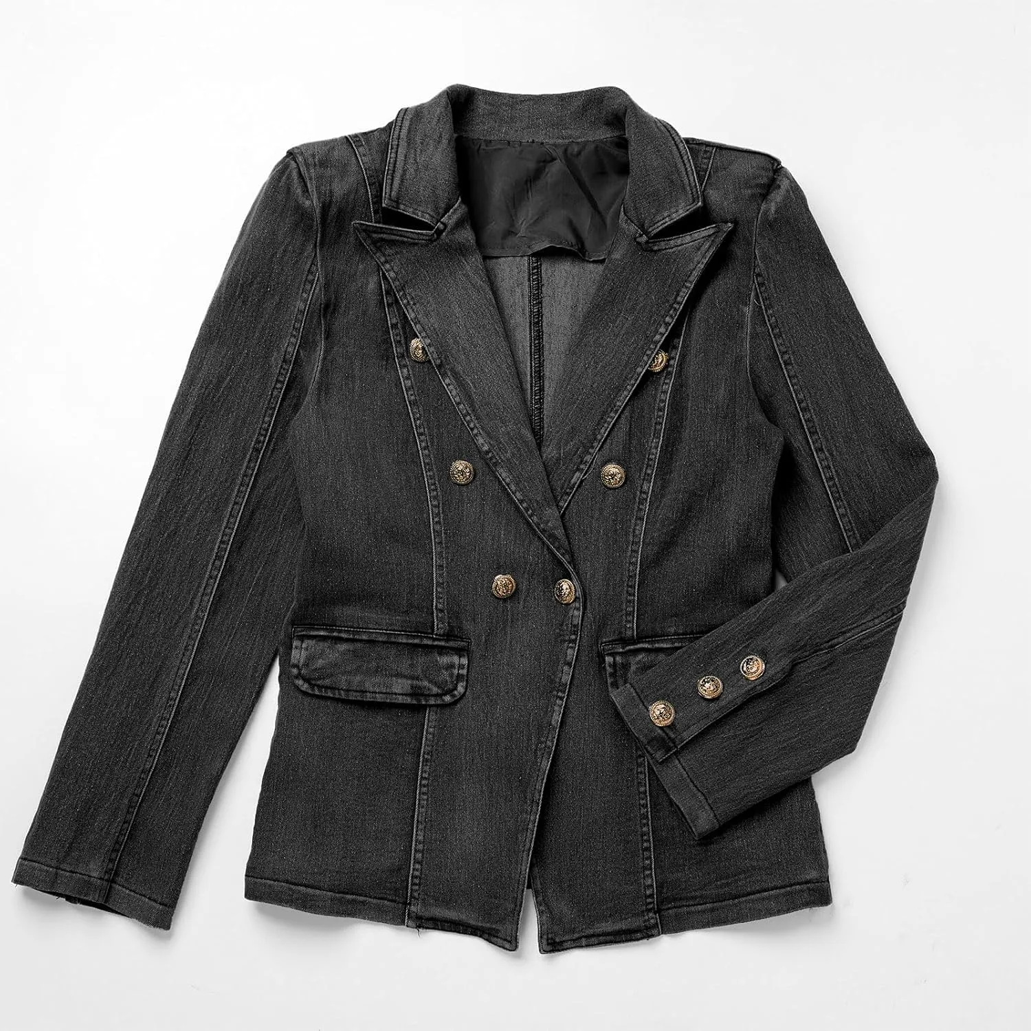 IBAKOM Denim Blazer Suit for Women Notch Collar One Button Office Lady Business Work Outfits Lapel Fall Winter Jean Jacket