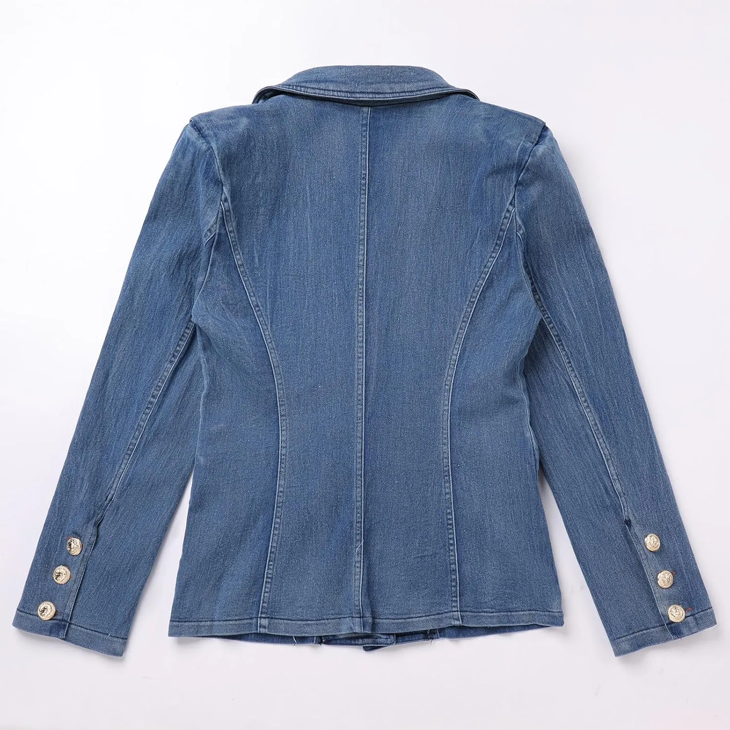 IBAKOM Denim Blazer Suit for Women Notch Collar One Button Office Lady Business Work Outfits Lapel Fall Winter Jean Jacket