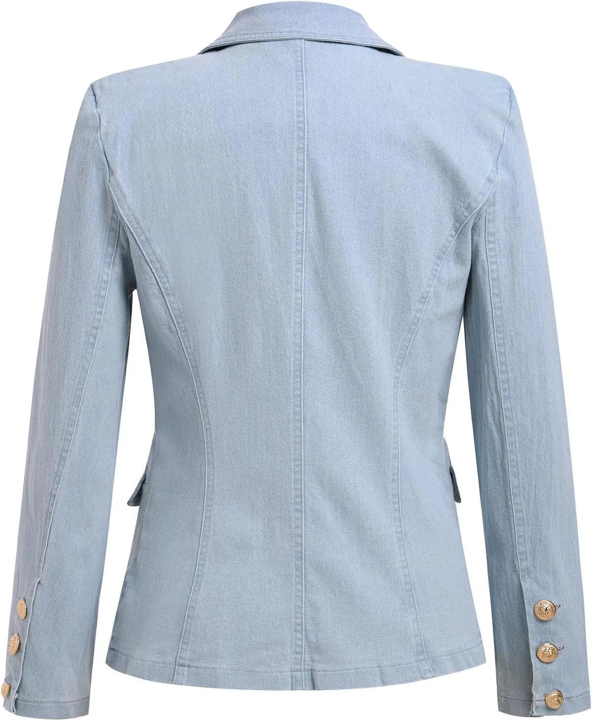 IBAKOM Denim Blazer Suit for Women Notch Collar One Button Office Lady Business Work Outfits Lapel Fall Winter Jean Jacket