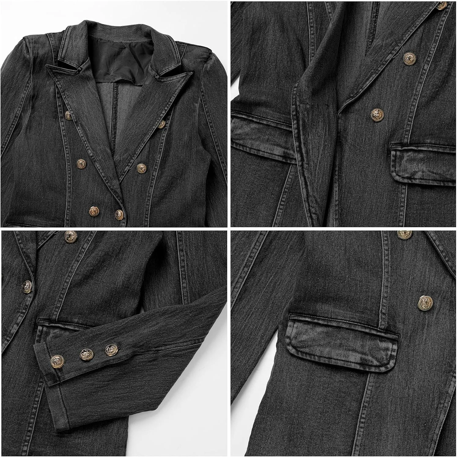 IBAKOM Denim Blazer Suit for Women Notch Collar One Button Office Lady Business Work Outfits Lapel Fall Winter Jean Jacket