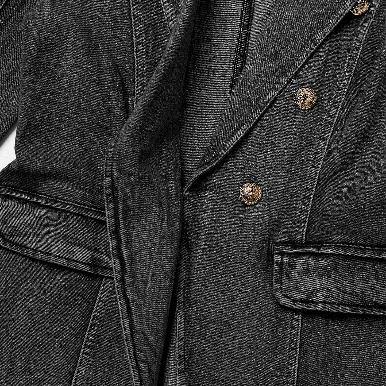 IBAKOM Denim Blazer Suit for Women Notch Collar One Button Office Lady Business Work Outfits Lapel Fall Winter Jean Jacket