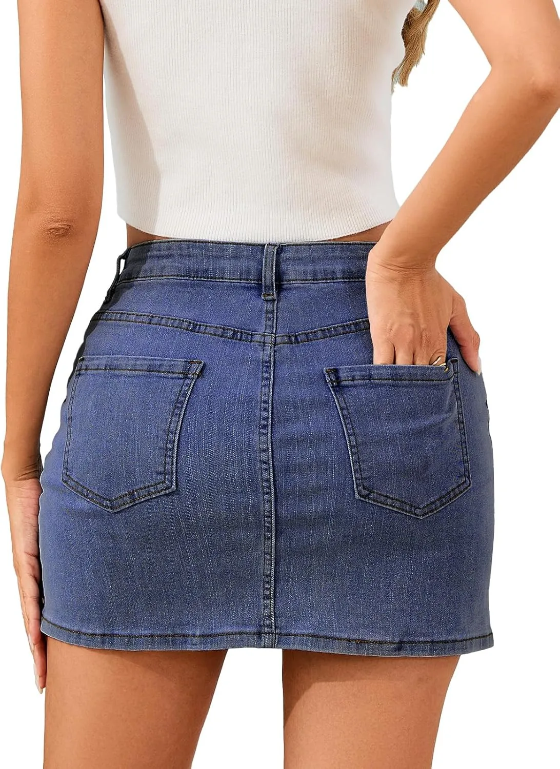 Jean Skirts for Women Stretchy Mini Skirt Side Slit with High Waisted Summer Casual Denim Skirt 2025 Trendy