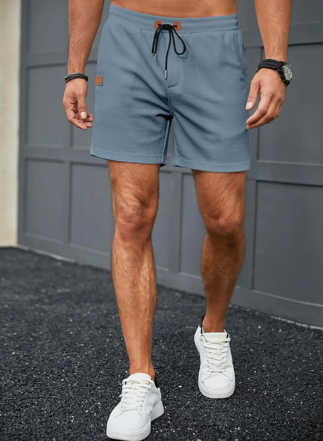 JMIERR Men's Casual 5"/ 7" Shorts Waffle Elastic Waist Drawstring Workout Running Jogging Beach Sweat Shorts with Pockets