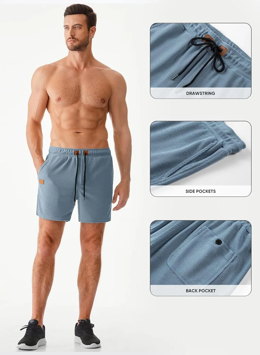JMIERR Men's Casual 5"/ 7" Shorts Waffle Elastic Waist Drawstring Workout Running Jogging Beach Sweat Shorts with Pockets