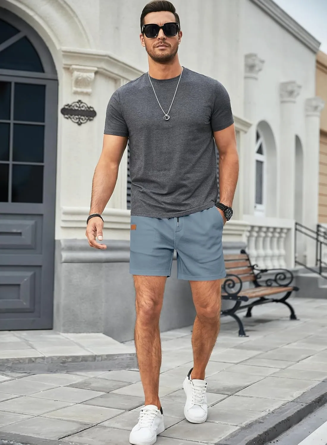 JMIERR Men's Casual 5"/ 7" Shorts Waffle Elastic Waist Drawstring Workout Running Jogging Beach Sweat Shorts with Pockets