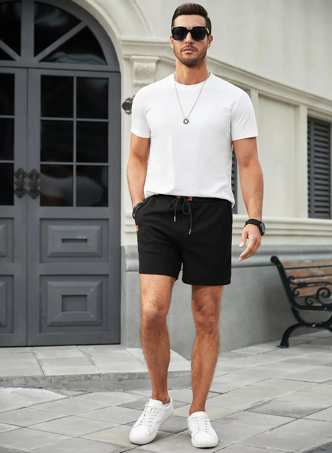 JMIERR Men's Casual 5"/ 7" Shorts Waffle Elastic Waist Drawstring Workout Running Jogging Beach Sweat Shorts with Pockets