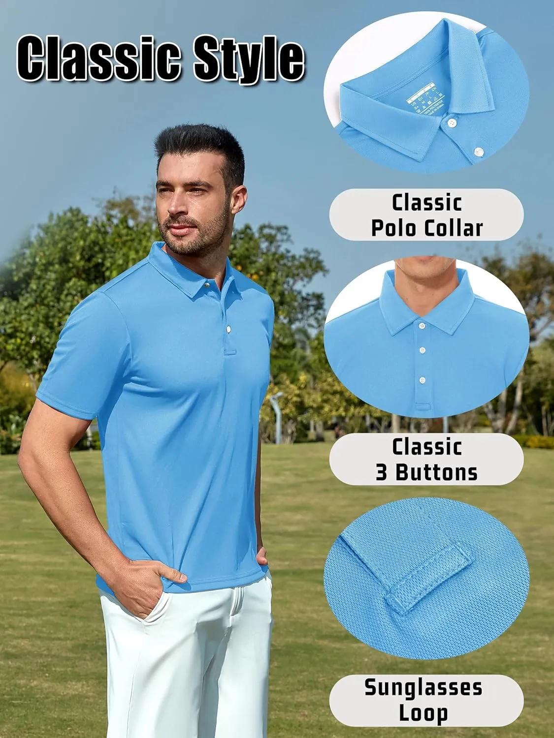 KEFITEVD Men's Polo Shirts Short Sleeve Dry Fit Collared T-Shirt Athletic Performance Polos for Running Golf Tennis
