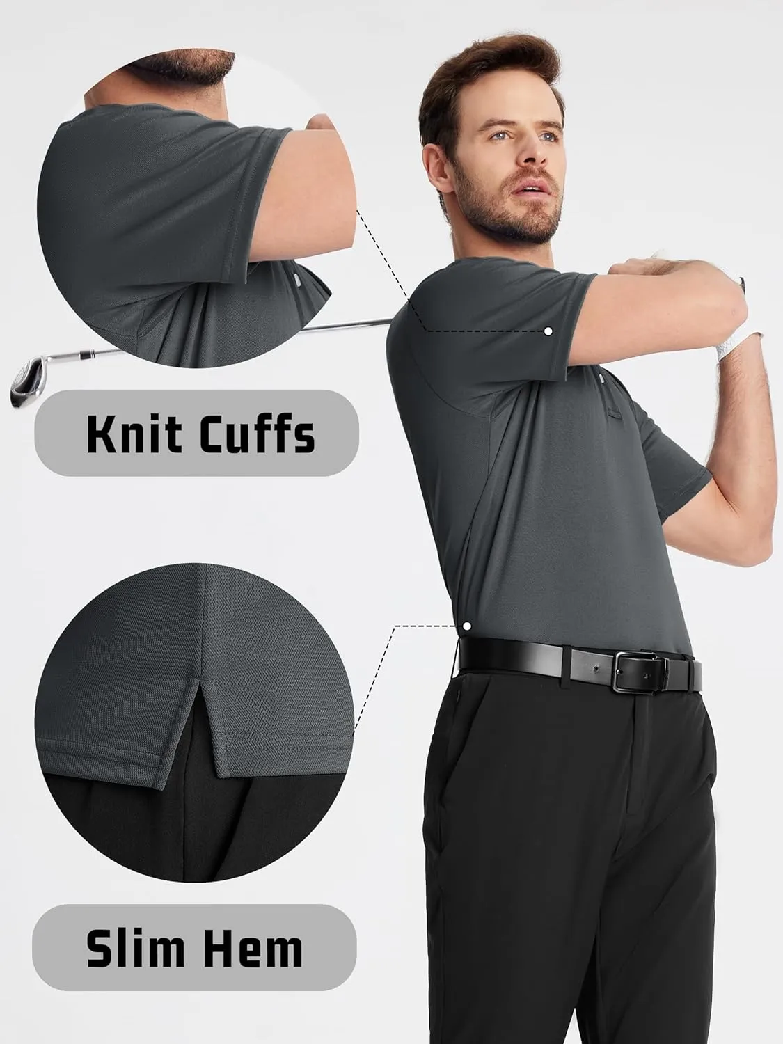 KEFITEVD Men's Polo Shirts Short Sleeve Dry Fit Collared T-Shirt Athletic Performance Polos for Running Golf Tennis