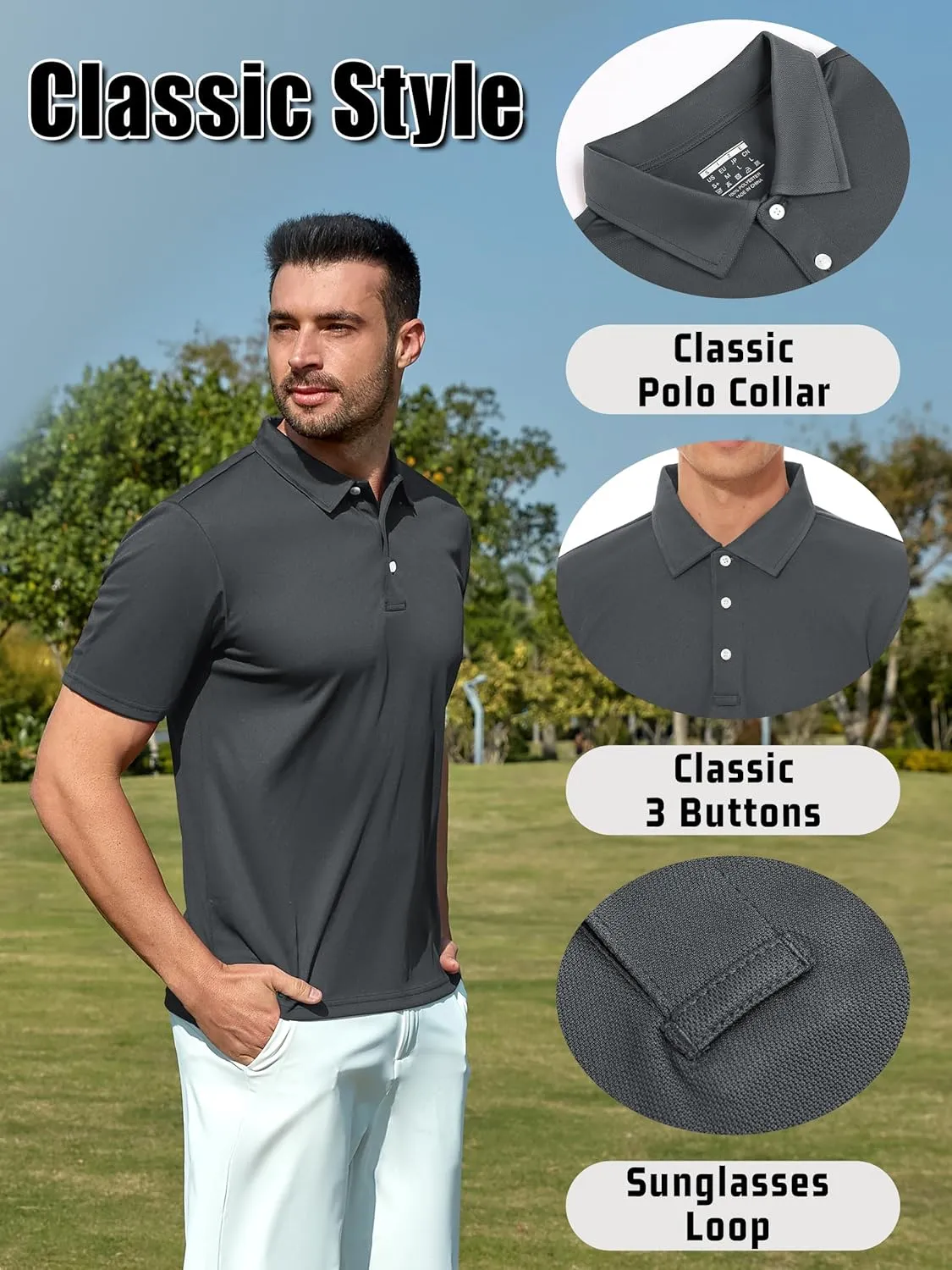 KEFITEVD Men's Polo Shirts Short Sleeve Dry Fit Collared T-Shirt Athletic Performance Polos for Running Golf Tennis