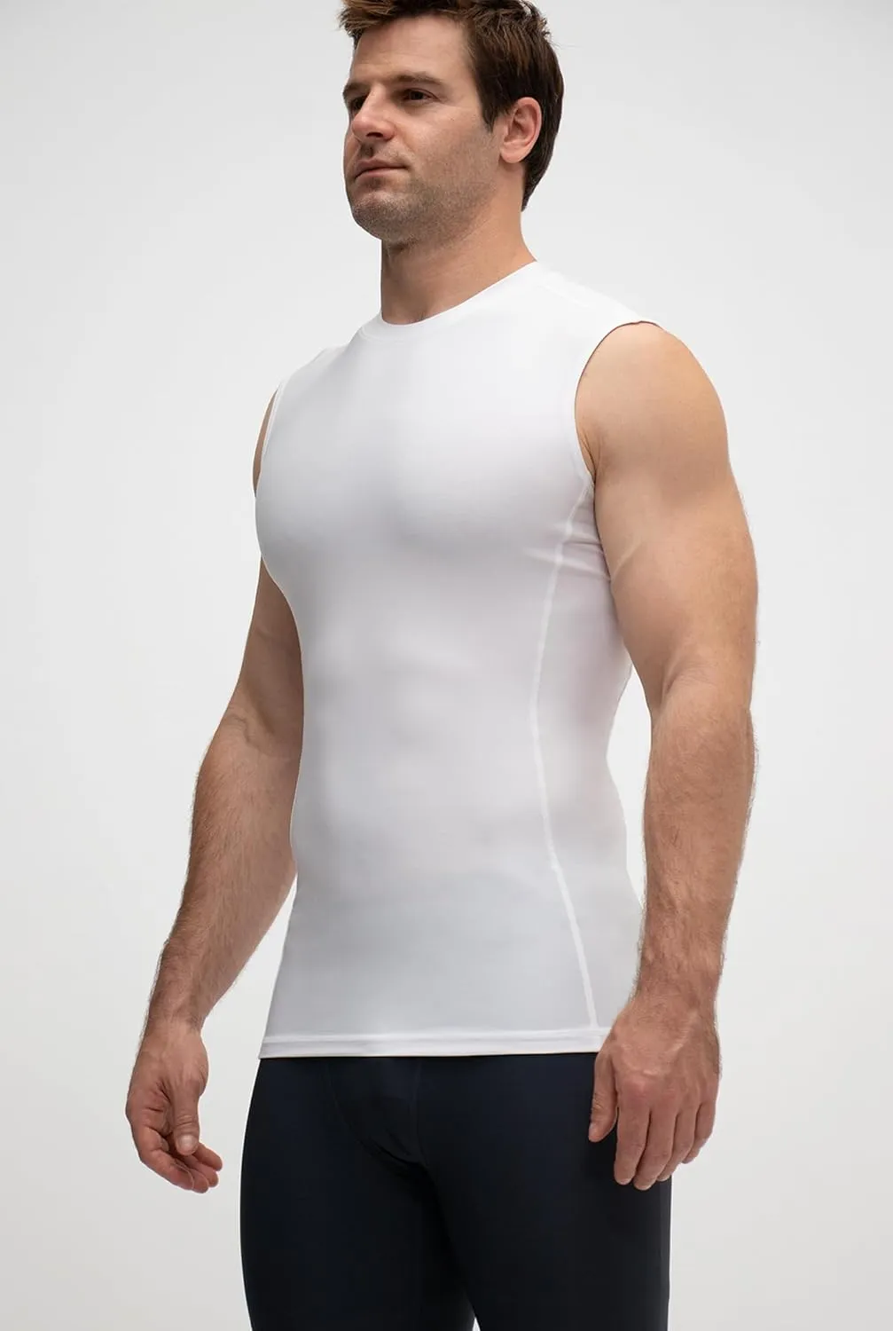 KISTA 3 Pack Men's Sleeveless Workout Shirts, Dry Fit Running Compression Cutoff Shirts, Athletic Base Layer Tank Top