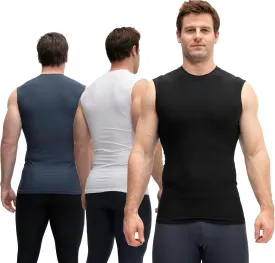 KISTA 3 Pack Men's Sleeveless Workout Shirts, Dry Fit Running Compression Cutoff Shirts, Athletic Base Layer Tank Top