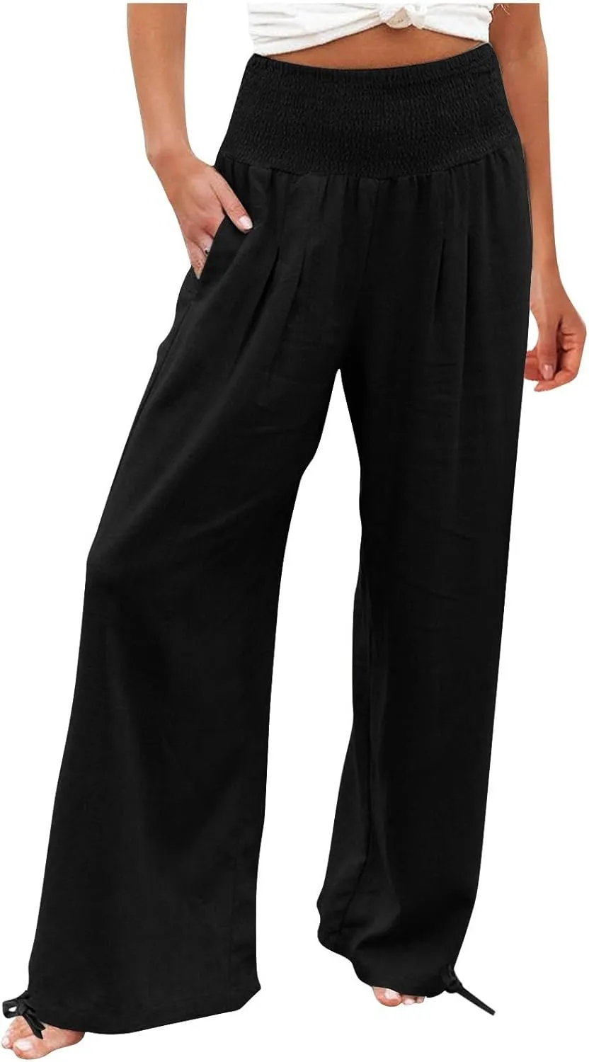 Ladies Wide Leg Trousers Fashion Solid Color Summer Women's High Waisted Trendy Pants Straight Leg 2024 Loose