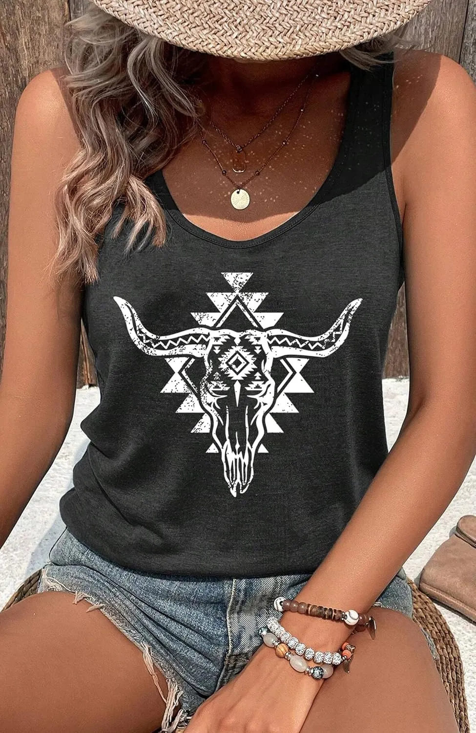 LANMERTREE Summer Vintage Racerback Tank Top Women A Little Country A Little Hood Funny Country Sleeveless Shirt Tops