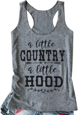 LANMERTREE Summer Vintage Racerback Tank Top Women A Little Country A Little Hood Funny Country Sleeveless Shirt Tops