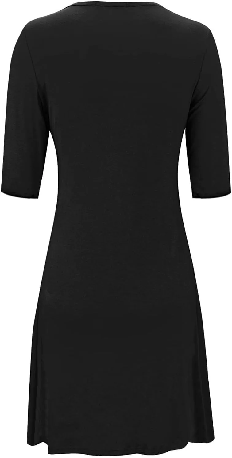 LEIYEE Womens Summer Casual Half Sleeve Empire Waist Loose Swing Pleated Modest Work Tunic T Shirt Dresses