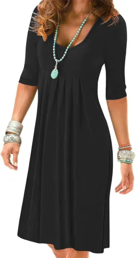 LEIYEE Womens Summer Casual Half Sleeve Empire Waist Loose Swing Pleated Modest Work Tunic T Shirt Dresses