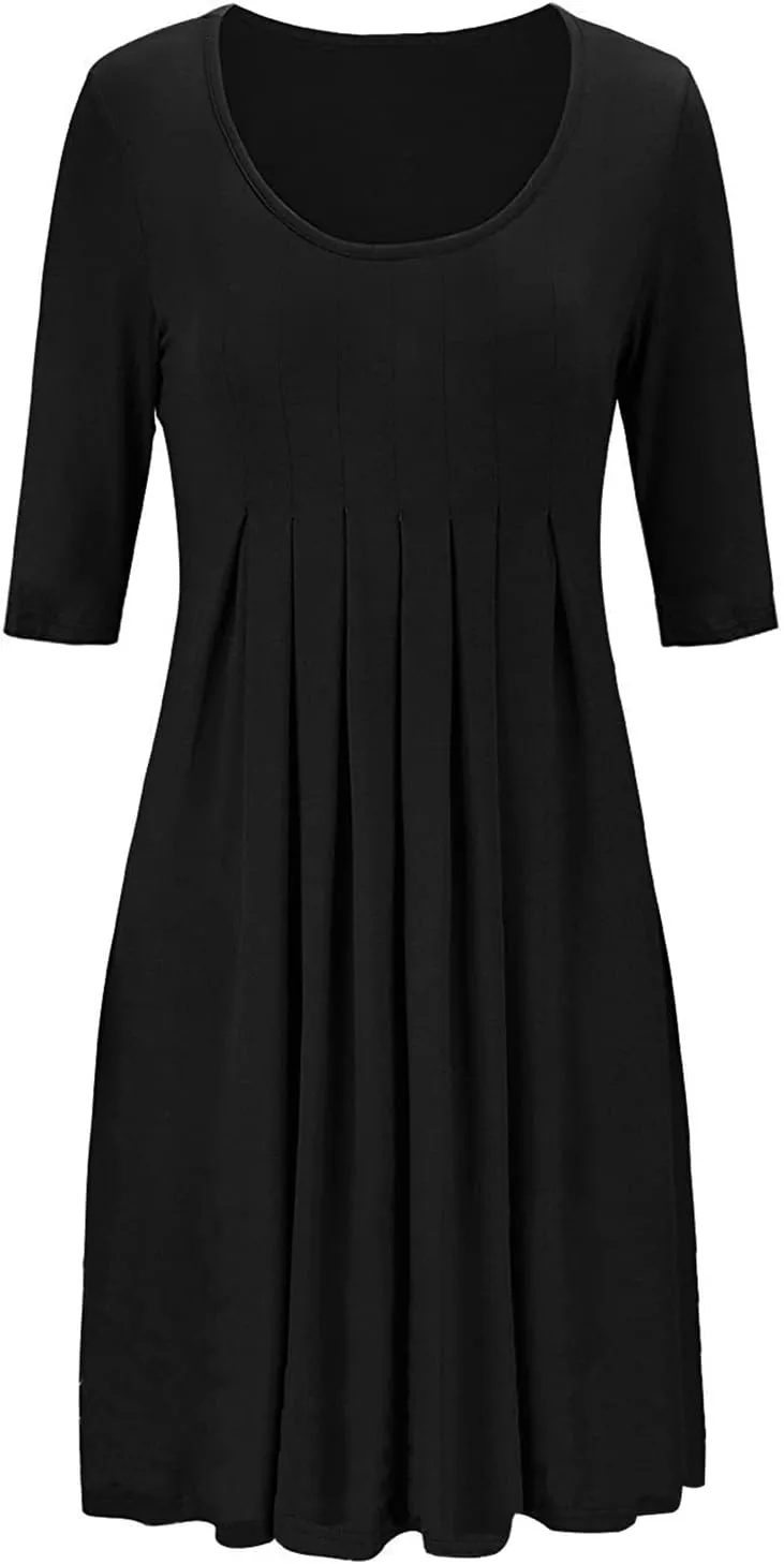 LEIYEE Womens Summer Casual Half Sleeve Empire Waist Loose Swing Pleated Modest Work Tunic T Shirt Dresses