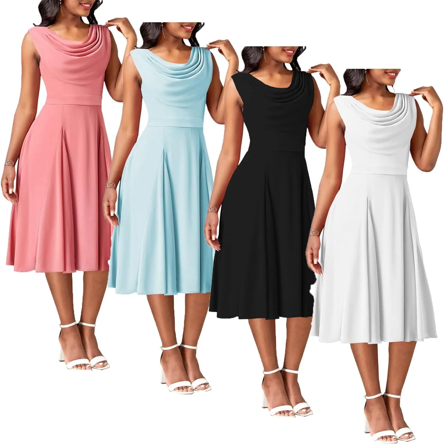 LightlyKiss Women's Summer Short Sleeved Casual Formal Church Wedding Guest Work Clothes