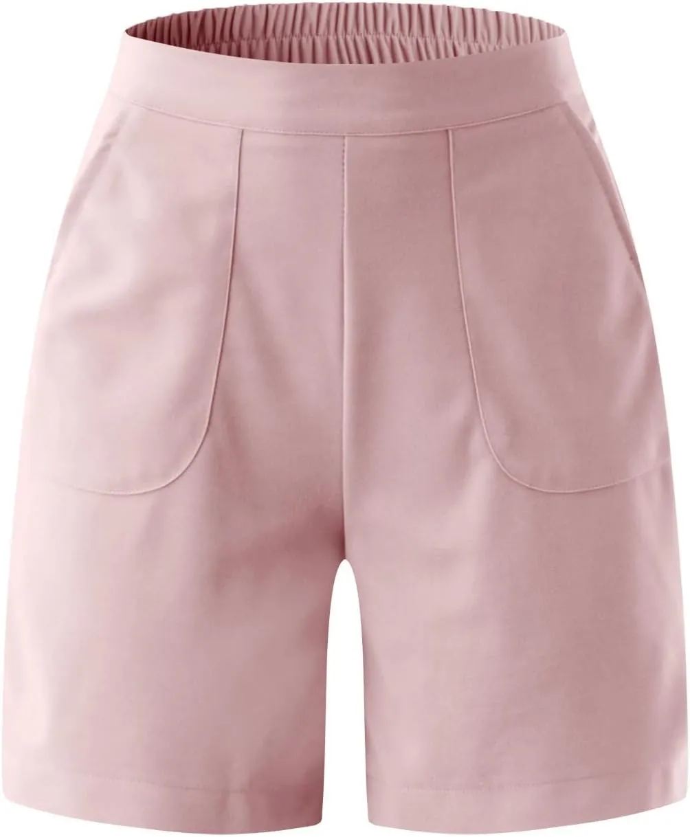 Linen Shorts for Women Casual High Waisted Comfy Shorts Summer Baggy Trendy Short Pants Pockets Beach Vacation Outfit