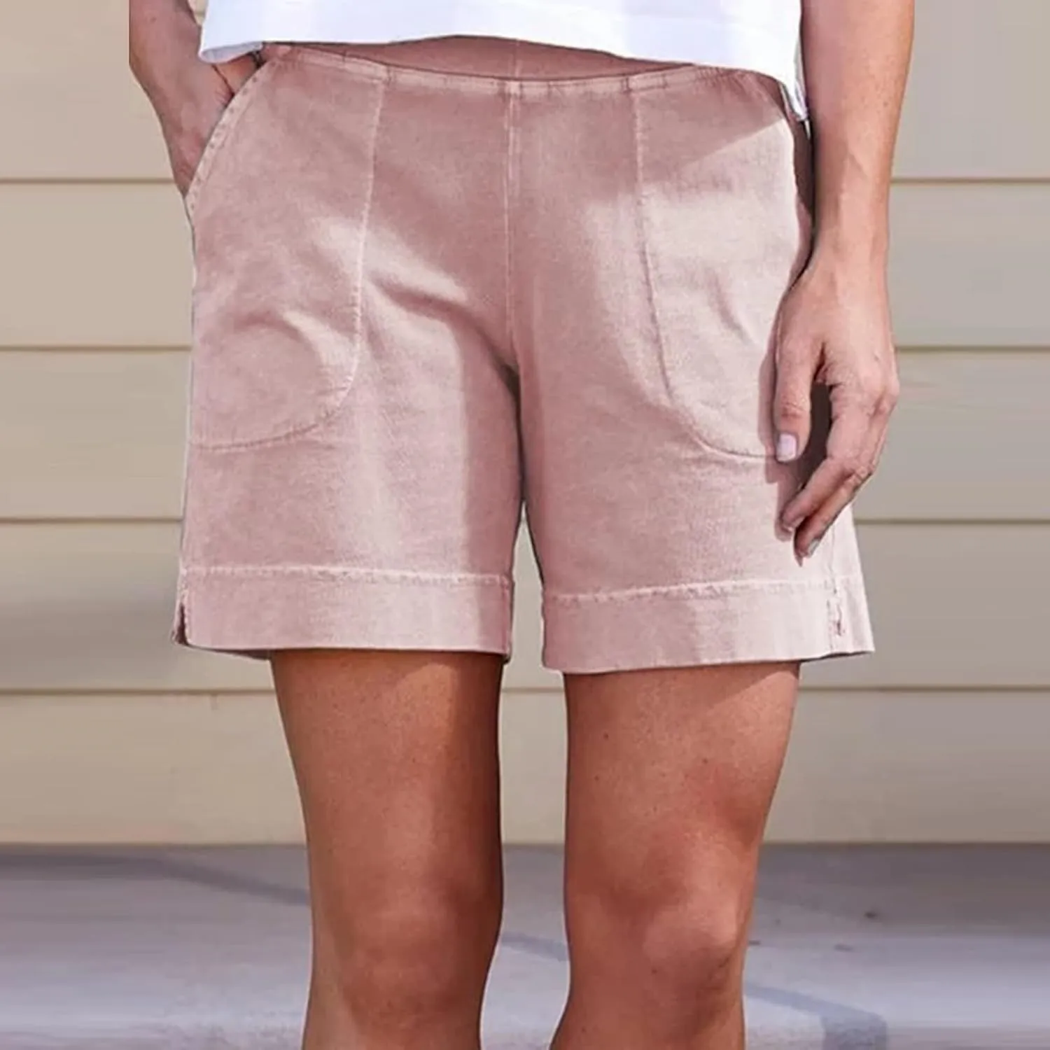 Linen Shorts for Women Casual High Waisted Comfy Shorts Summer Baggy Trendy Short Pants Pockets Beach Vacation Outfit
