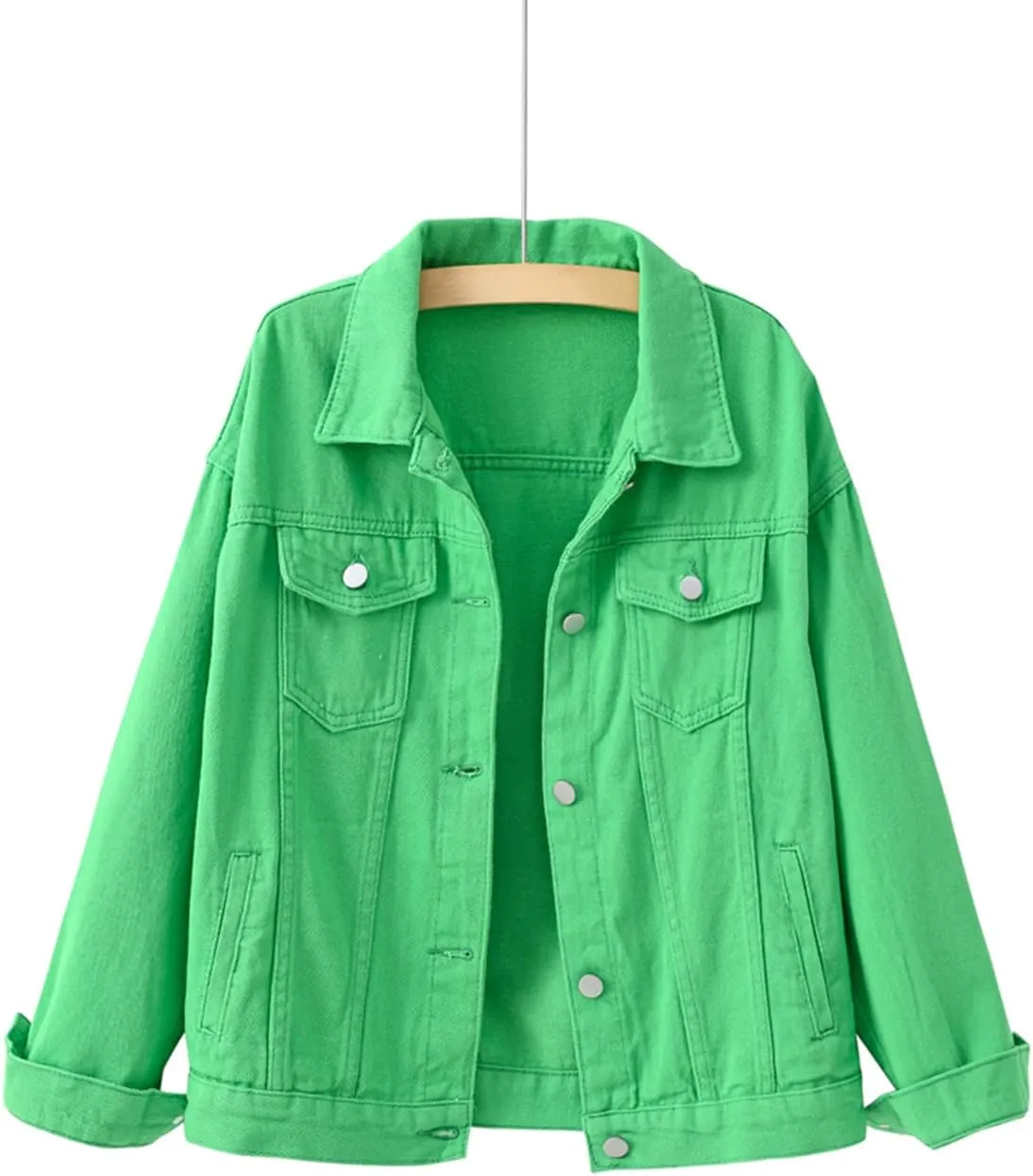 Locachy Women's Casual Denim Jacket Solid Color Basic Long Sleeve Jean Jacket Coat