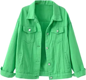 Locachy Women's Casual Denim Jacket Solid Color Basic Long Sleeve Jean Jacket Coat